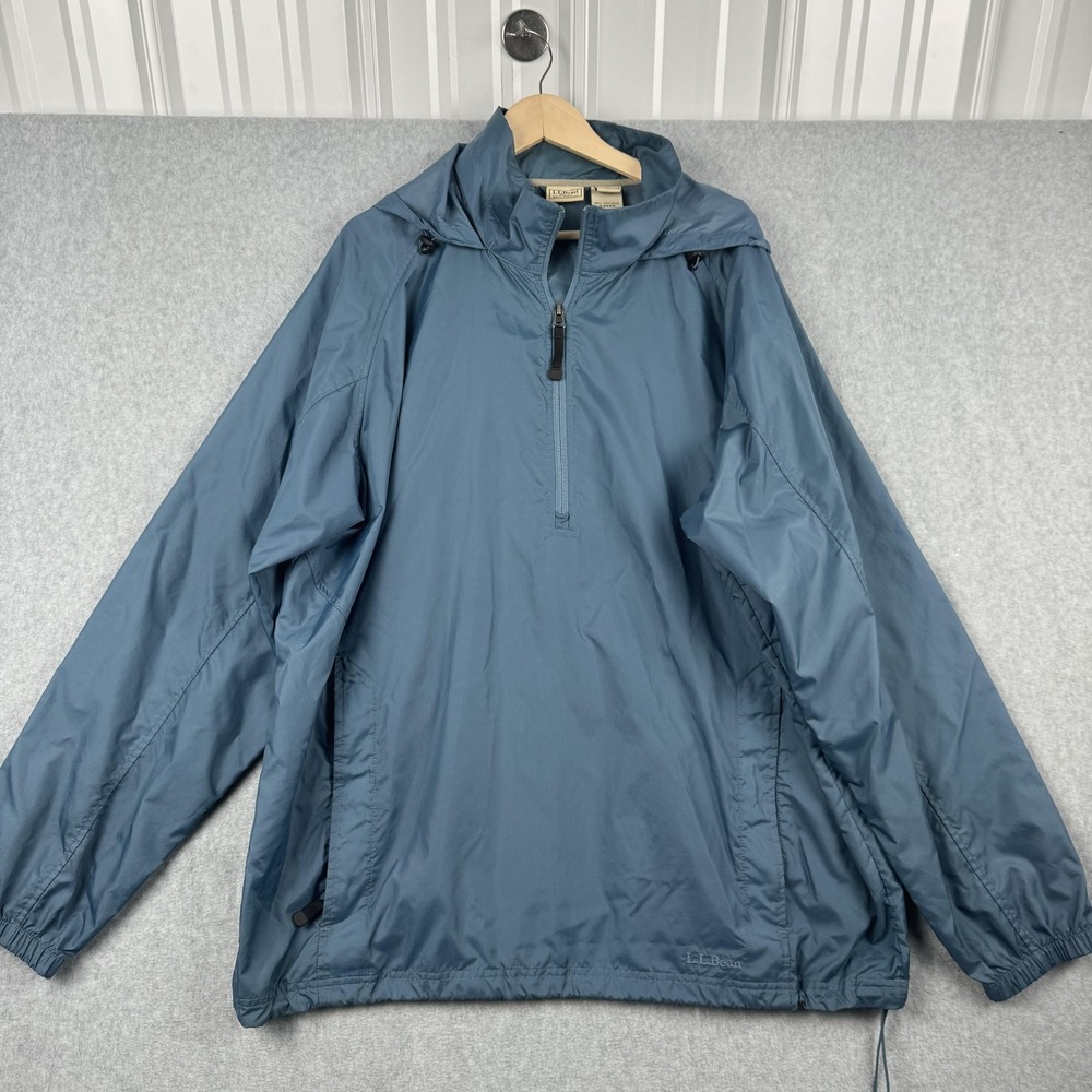 LL Bean Jacket Mens XL Tall Blue‎ Windbreaker Anorak Ripstop 1/2 Zip Hood ODSX9